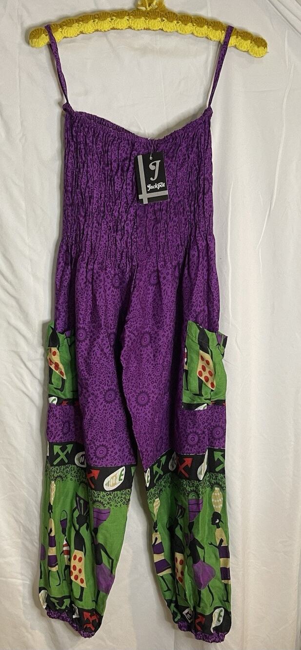 Jackpot BOHO Tribal Jumpsuit Women’s Small Strapless Purple Casual Vacation N